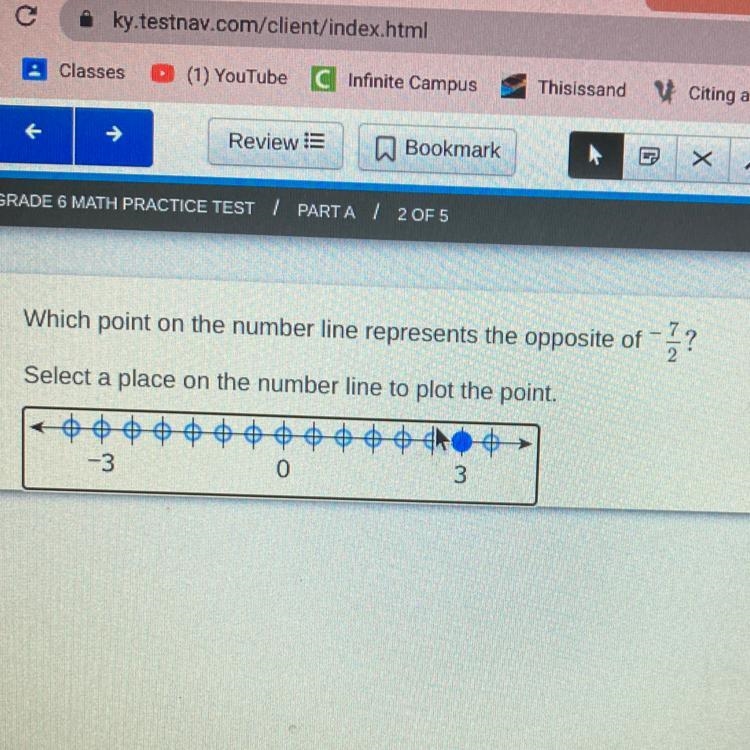 Which number on the number line represents the OPPOSITE of -7/2? Select a place on-example-1