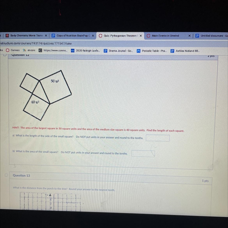 Help ASAP 15 points a) What is the length of the side of the small square? Do NOT-example-1