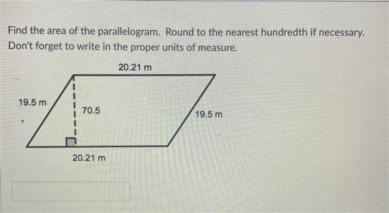 Find the area of the parallelogram. Round to the nearest hundredth if necessary.-example-1