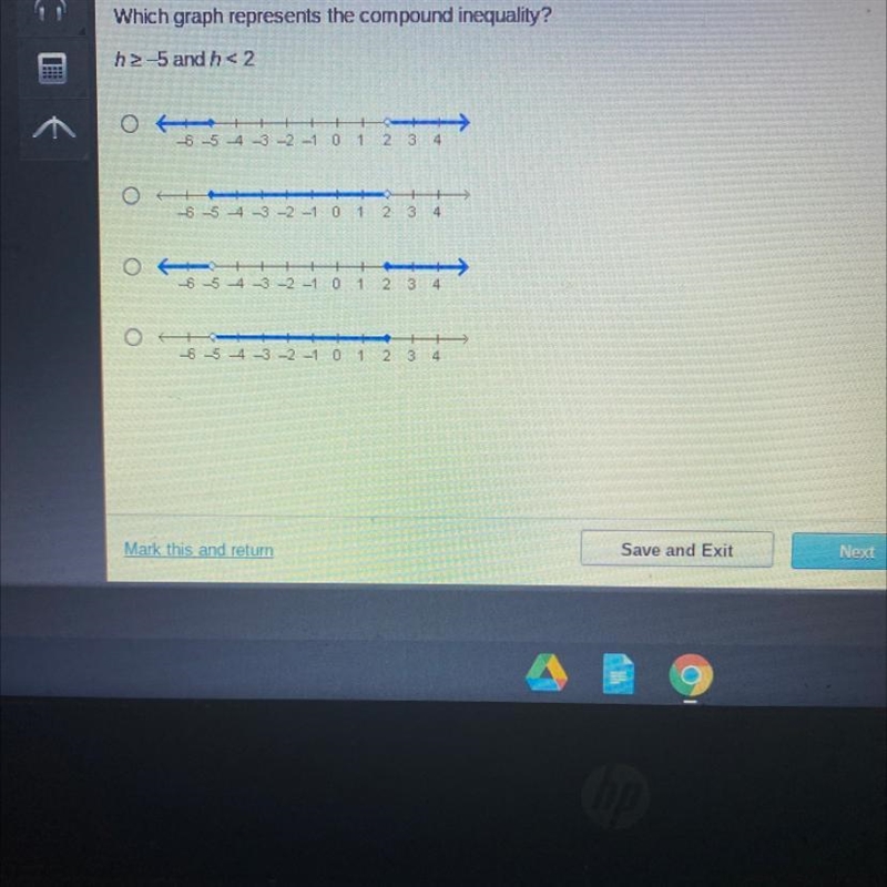 Which graph represents the compound inequality?-example-1