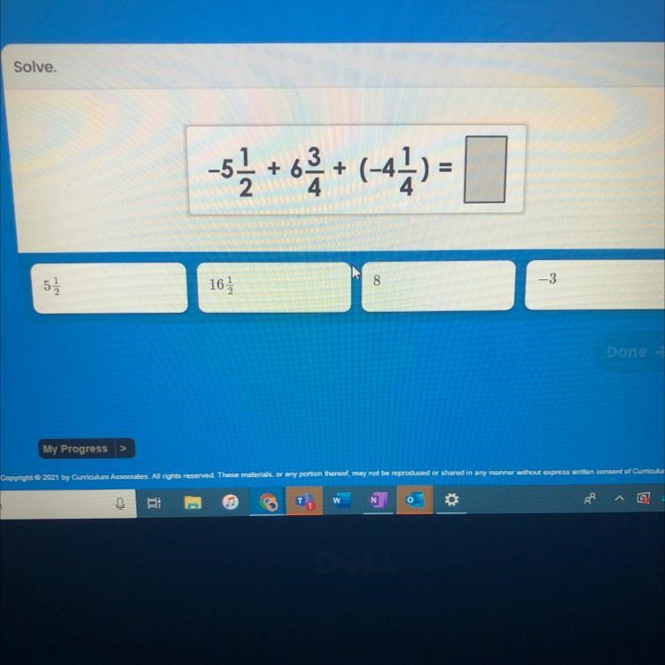 Solve. -5+6+ (-4) = 51 16 8 3-example-1