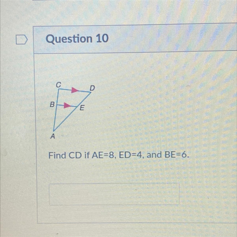 Find CD if AE=8, ED=4, and BE=6.-example-1