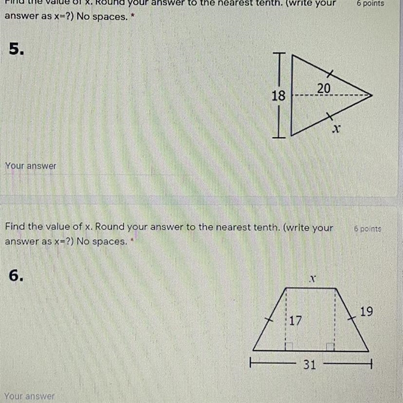 Use the Pythagorean Theorem to solve for x (round your answer to the nearest tenth-example-1