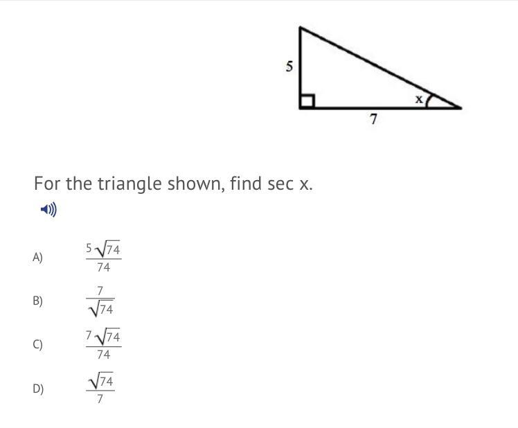 For the triangle shown, find sec x-example-1