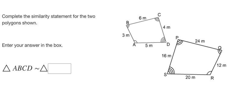 Complete the similarity statement for the two polygons shown. Enter your answer in-example-1