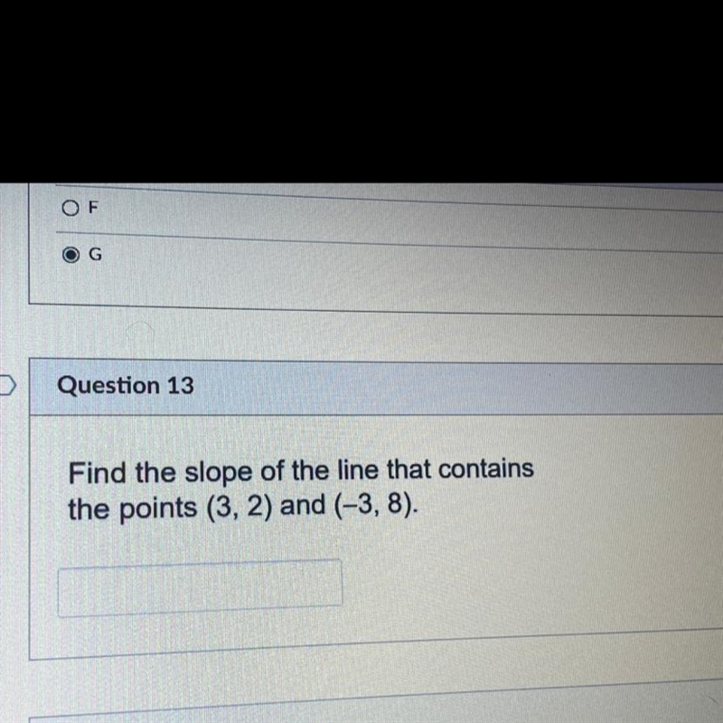 Find the slope of the line that contains the points (3, 2) and (-3, 8).-example-1