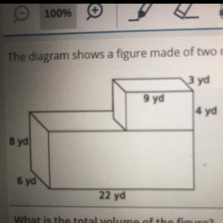 What is the total volume of the figure? A, 52 cubic yards B, 108 cubic yards C, 1,056 cubic-example-1