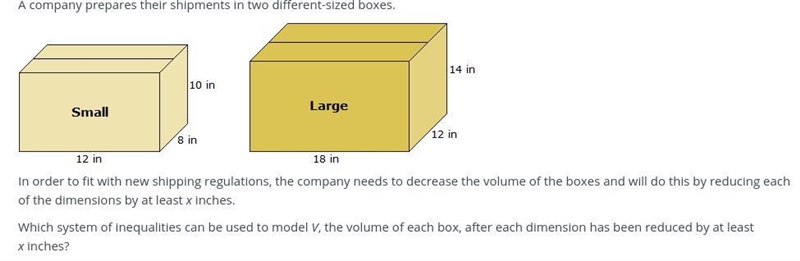 A company prepares their shipments in two different-sized boxes. In order to fit with-example-1