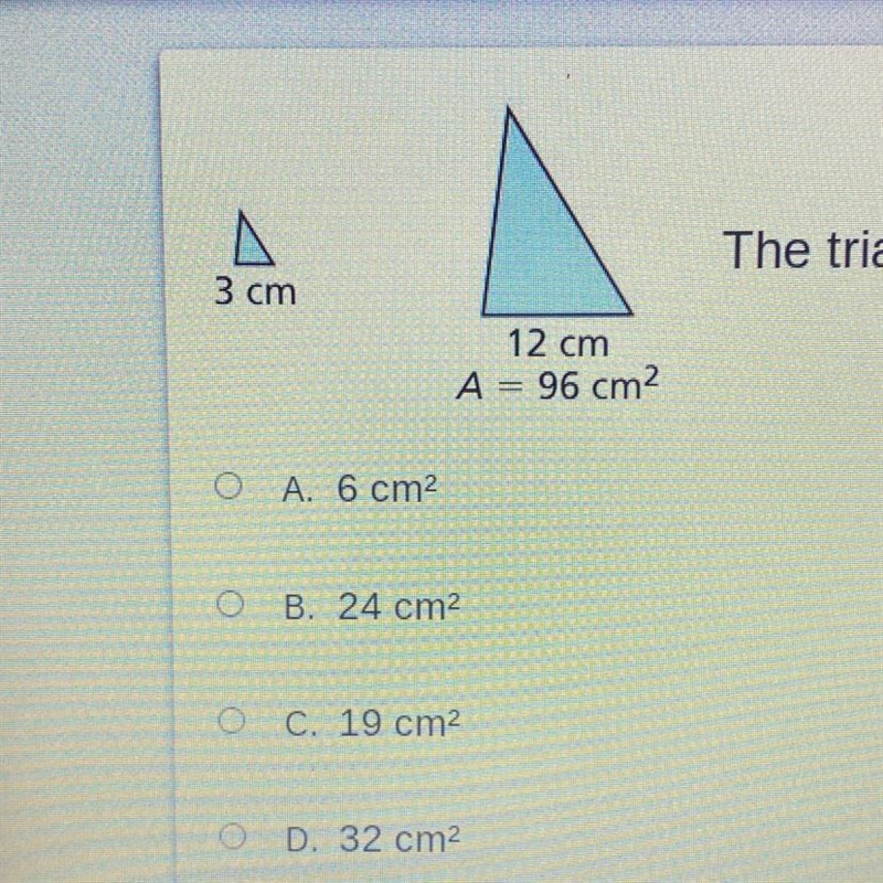 The triangles are similar. Find the area of the smaller one.-example-1