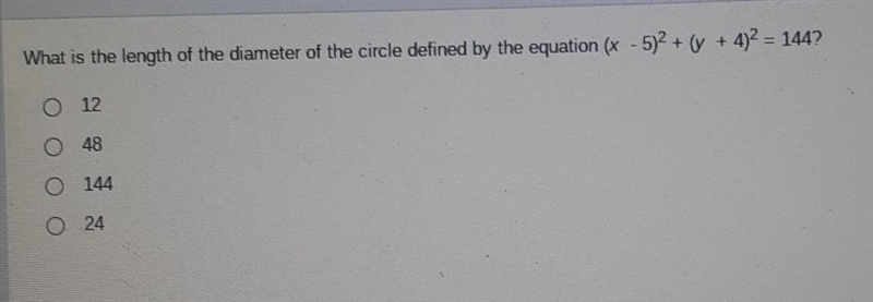 What is the length of the diameter of the circle defined by the equation (x - 5)^2 + (y-example-1