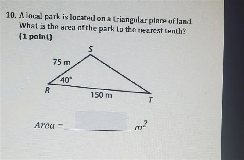 10. A local park is located on a triangular piece of land. What is the area of the-example-1