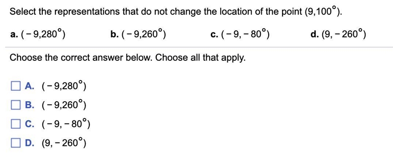 PLS HELPPP Select the representations that do not change the location of the point-example-1