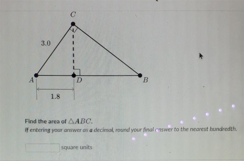 FIND THE AREA OF ABC. ROUND final answer to nearest hundredth if it's a decimal​-example-1