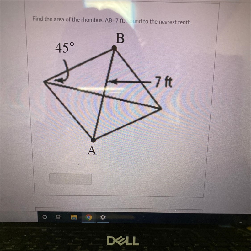 Find the area of the rhombus. AB=7 ft. Round to the nearest tenth.-example-1