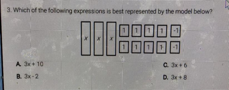 Which of the following expressions is best represented by the model below? Thank you-example-1