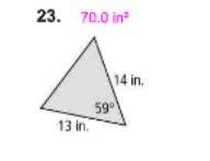 PLEASE HELP ME!! I WANT TO CRY Find the area of each triangle. Round your answers-example-2