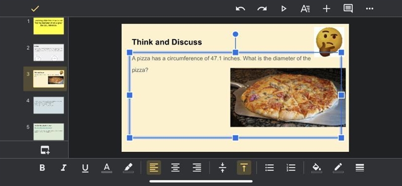 A pizza has a circumference of 47.1 inches. What is the diameter of the pizza?-example-1