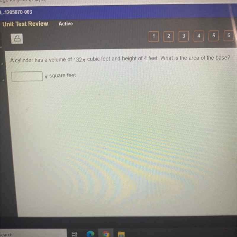 A cylinder has a volume of 132x cubic feet and height of 4 feet. What is the area-example-1