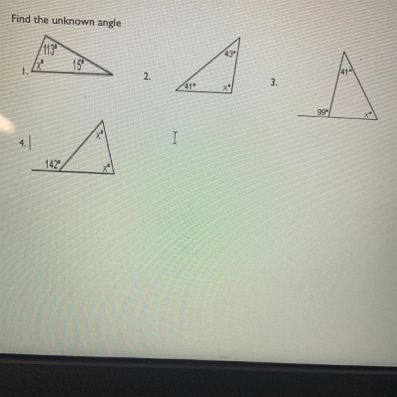 Help!!!! What are the unknown angles?-example-1