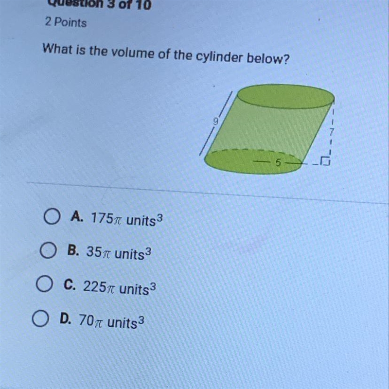 What is the volume of the cylinder below-example-1