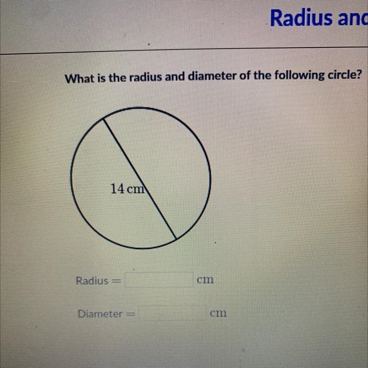 What is the radius and diameter of the following circle?-example-1