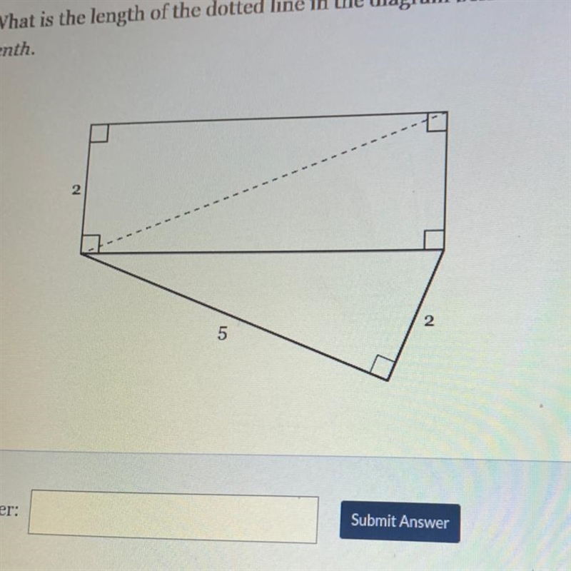 What is the length of the dotted line in the diagram below? Round to the nearest tenth-example-1