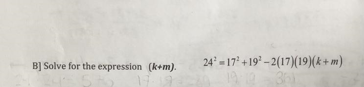 Solve for the expression (k+m) Detailed steps would be great, thx-example-1