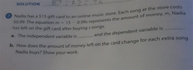 Nadia has a $15 gift card to an online music store. Each song at the store costs $0.99. The-example-1