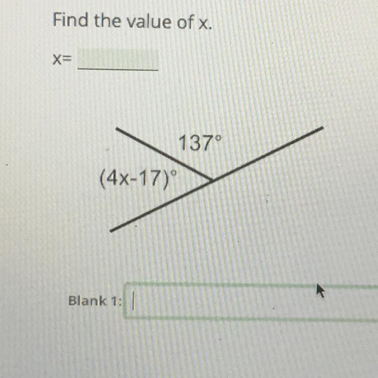 Find the value of x. X= 137° (4x-17)-example-1