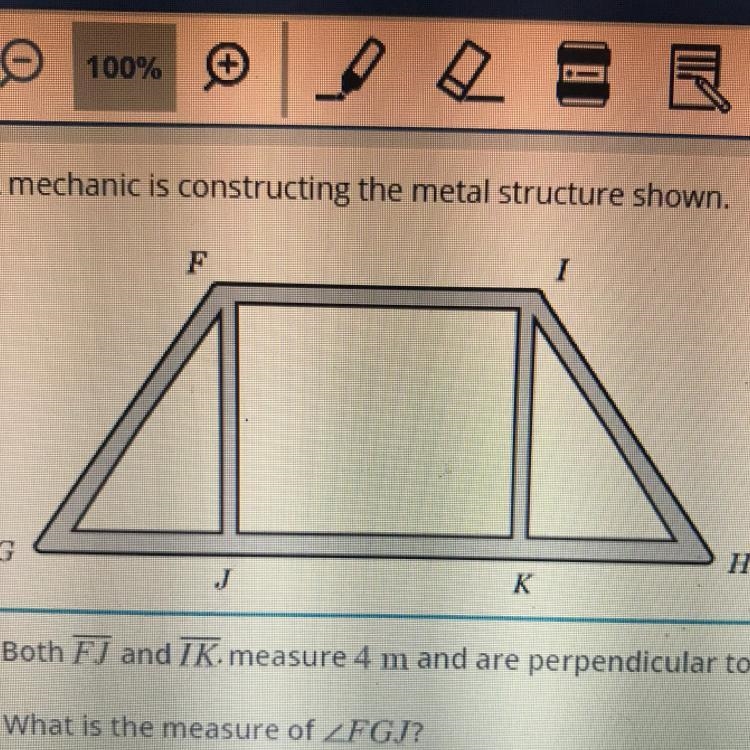 A mechanic is constructing the metal structure shown. Both F) and IK measure 4 m and-example-1