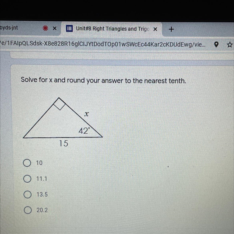 Solve for x and found your answer to the nearest tenth.-example-1