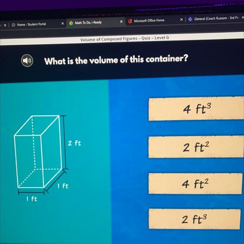 HELP FAST PLS What is the volume of this container? 4 ft² 2 ft 2 ft² I ft 4 ft? I-example-1