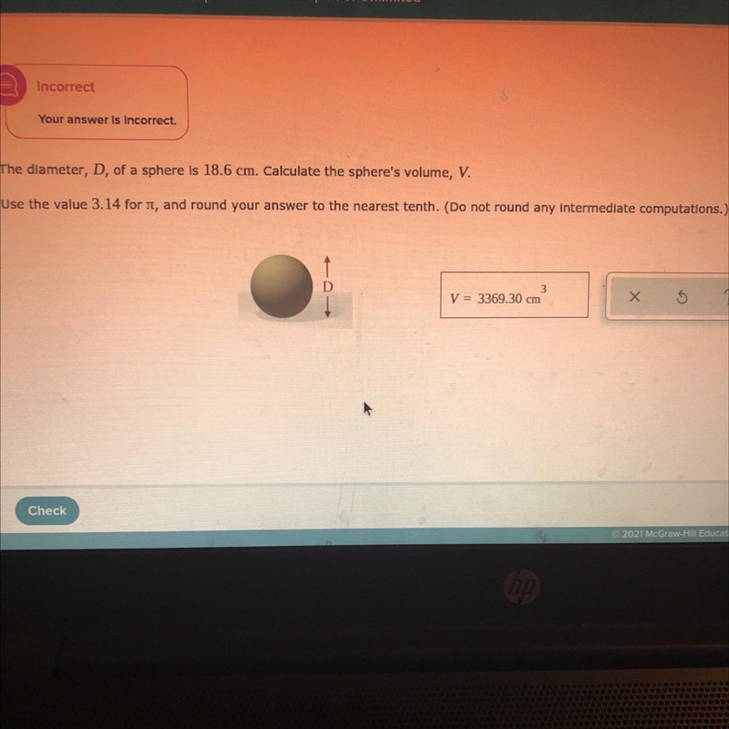 I need some help finding the volume of a sphere with a diameter of 18.6cm. The website-example-1