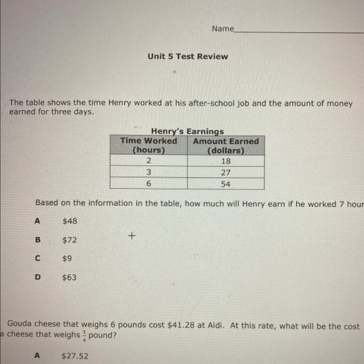 Based on the information in the table, how much will Henry earn if he worked 7 hours-example-1