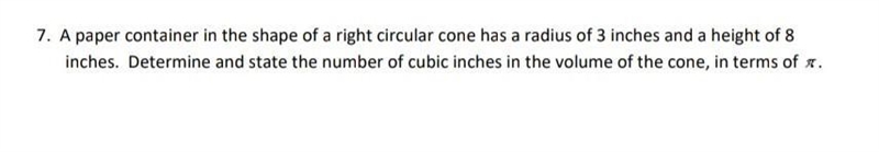 A paper container in the shape of a right circular cone has a radius of 3 inches and-example-1