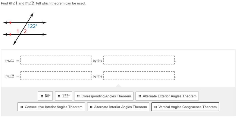 Find m∠1 and m∠2. Tell which theorem can be used.-example-1