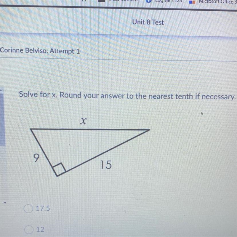 Solve for x. Round your answer to the nearest tenth if necessary.-example-1