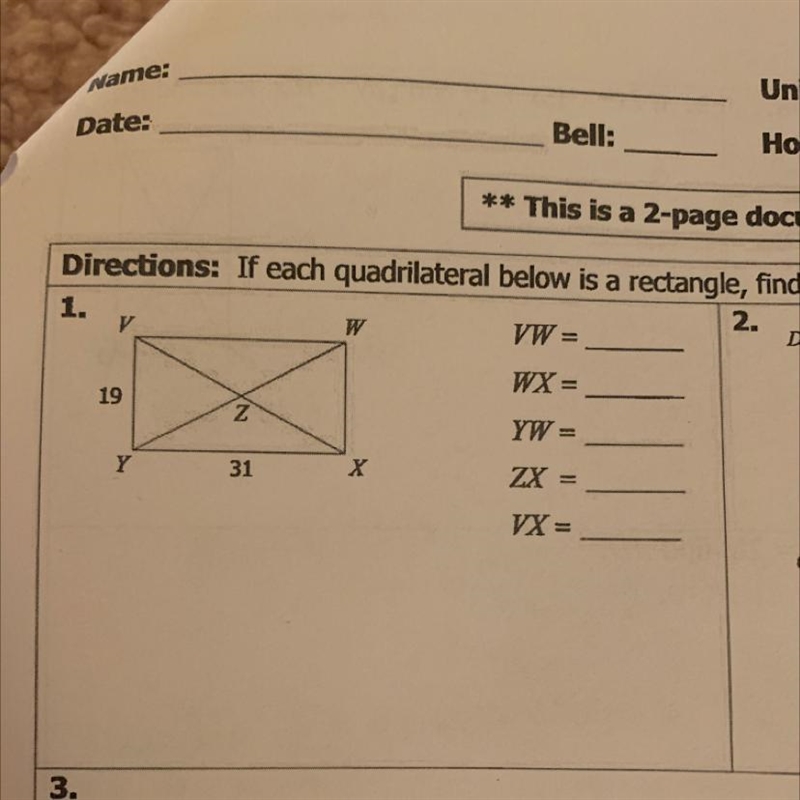 Unit 7: Polygons & Quadrilaterals Homework 3: Rectangles a 2-page document! **-example-1