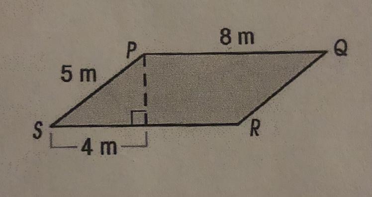 Find the area of PQRS. (Hint: Use the Pythagorean Theorem to find the height .)-example-1