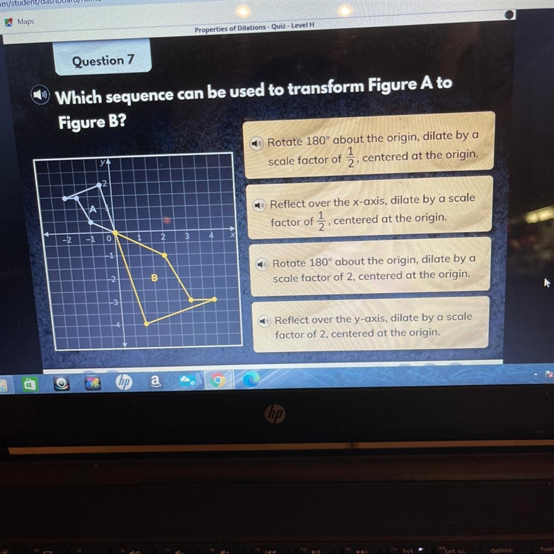 Which sequence can be used to transform Figure A to Figure B? Rotate 180° about the-example-1