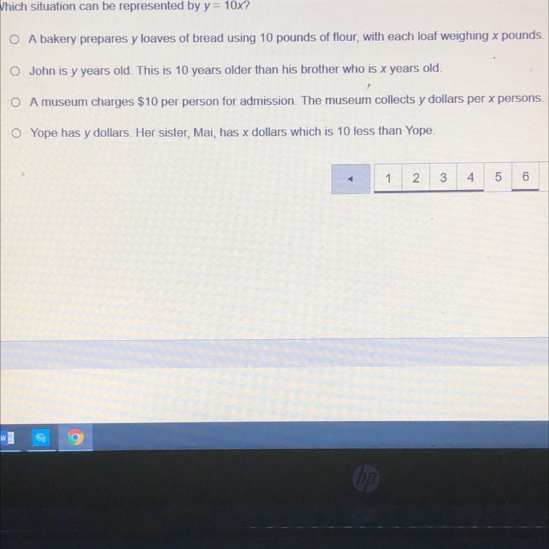 Which situation can be represented by y = 10x?-example-1