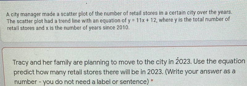 Tracy and her family are planning to move to the city in 2023. Use the equation to-example-1