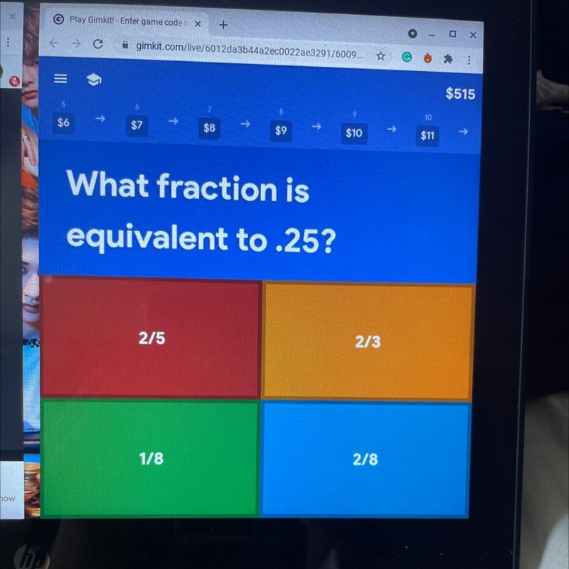 What fraction is equivalent to .25-example-1