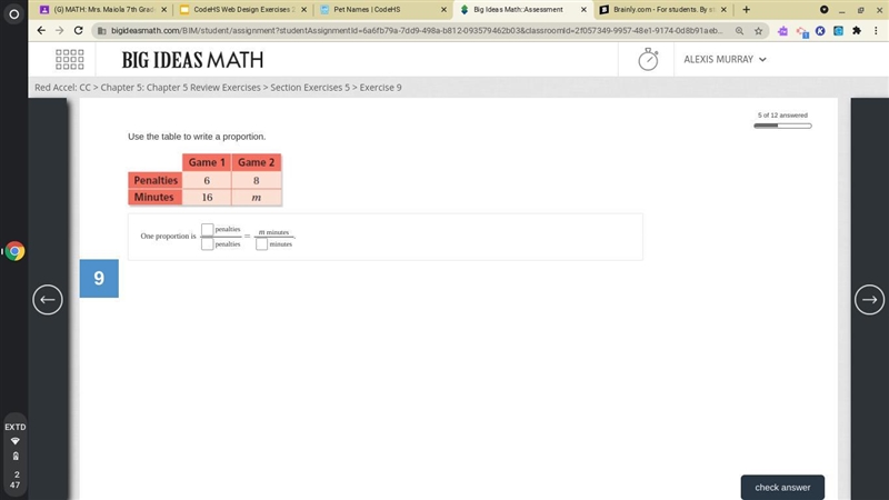 Use the table to write a proportion.-example-1