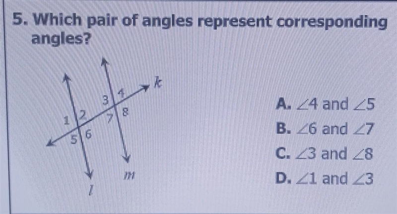 5. Which pair of angles represent corresponding angles?​-example-1