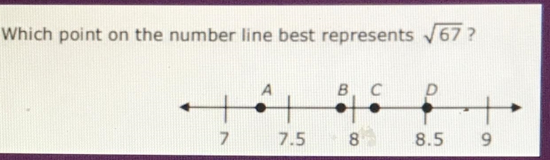 Which point on the number line best represents √67?-example-1