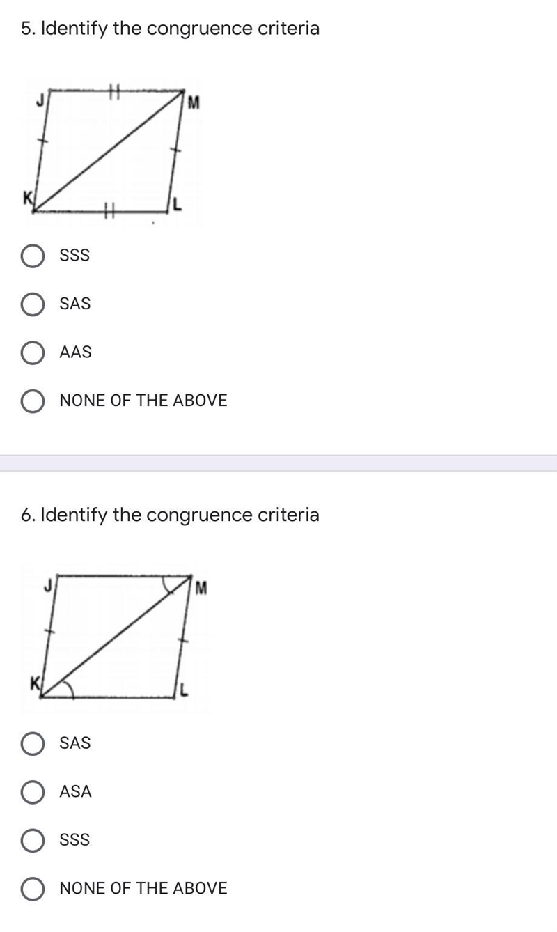 Identify the congruent criteria (mcqs) pls answer all of them-example-2