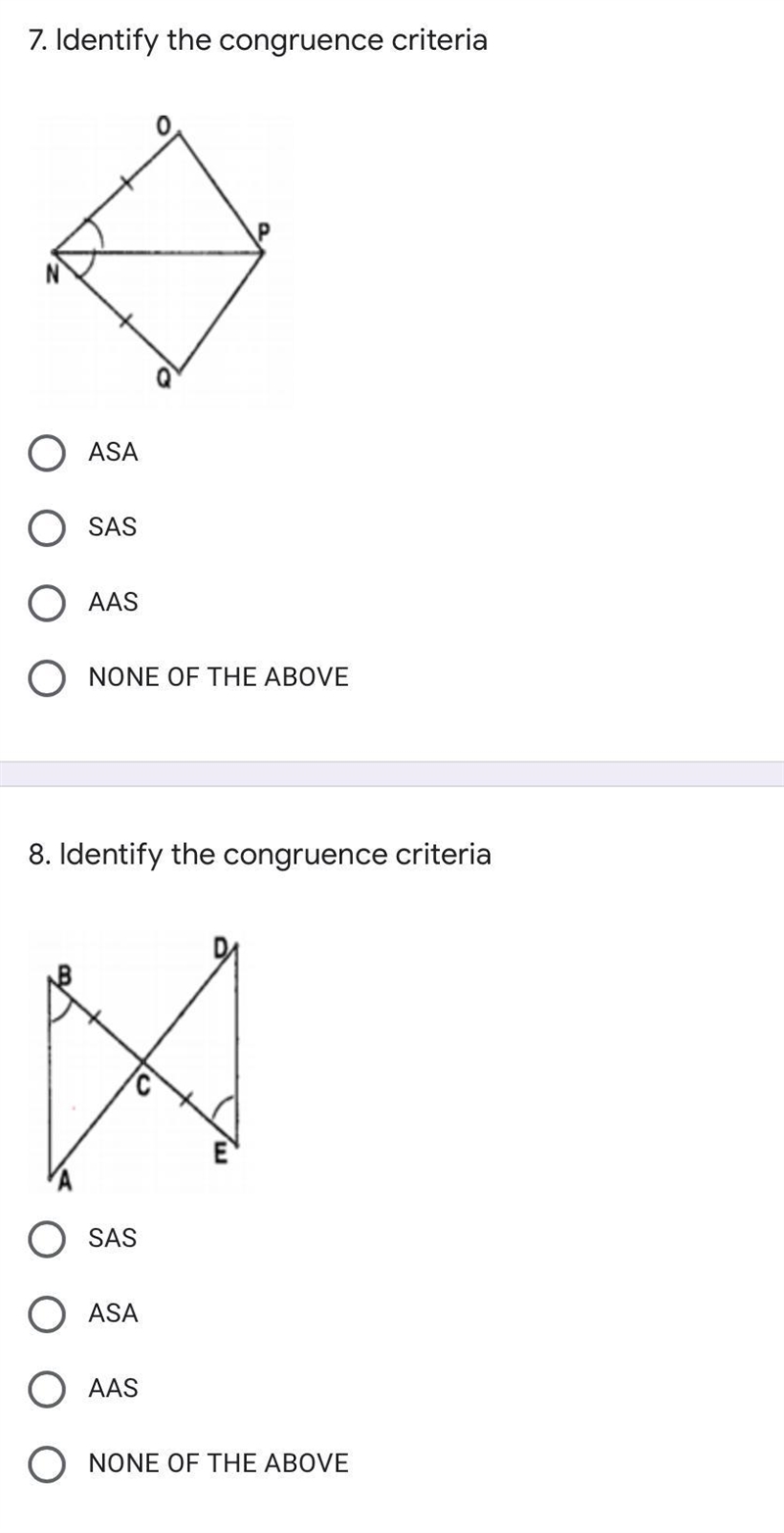 Identify the congruent criteria (mcqs) pls answer all of them-example-3