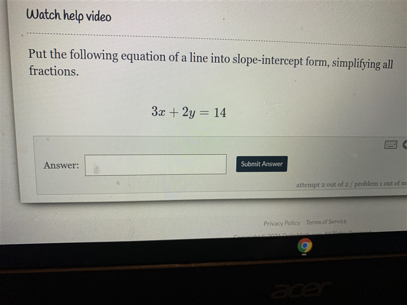 Put the following equation of a long into slope intercept form simplifying all fraction-example-1