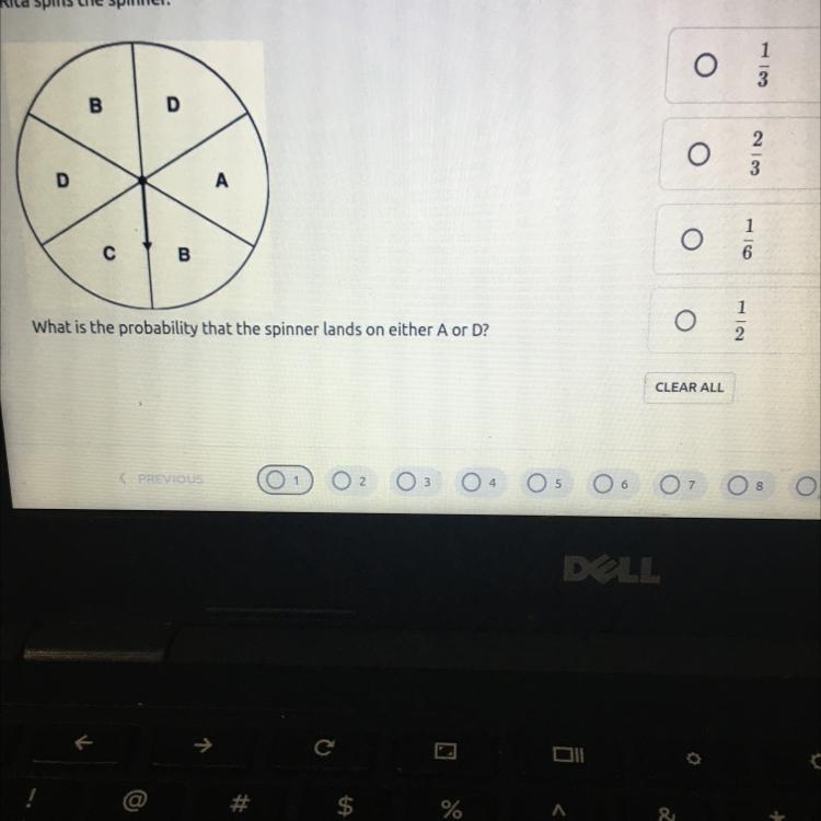 ❗️❗️❗️HELP❗️❗️❗️what is the probability that the spinner lands on either A or D? O-example-1